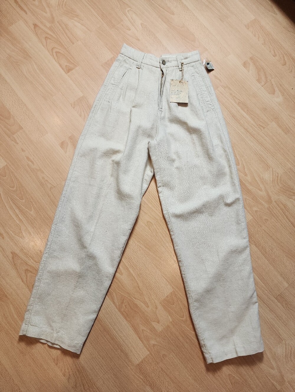NWT Vtg Natural Threads Oaktree Ramie Cotton Beige Pleated Pants XS